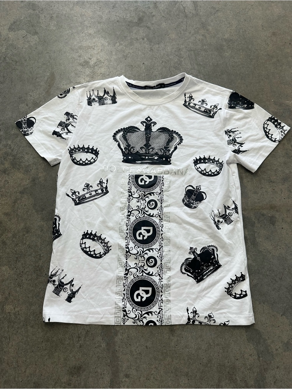 Dolce & Gabbana White T-Shirt with Black Crown Print